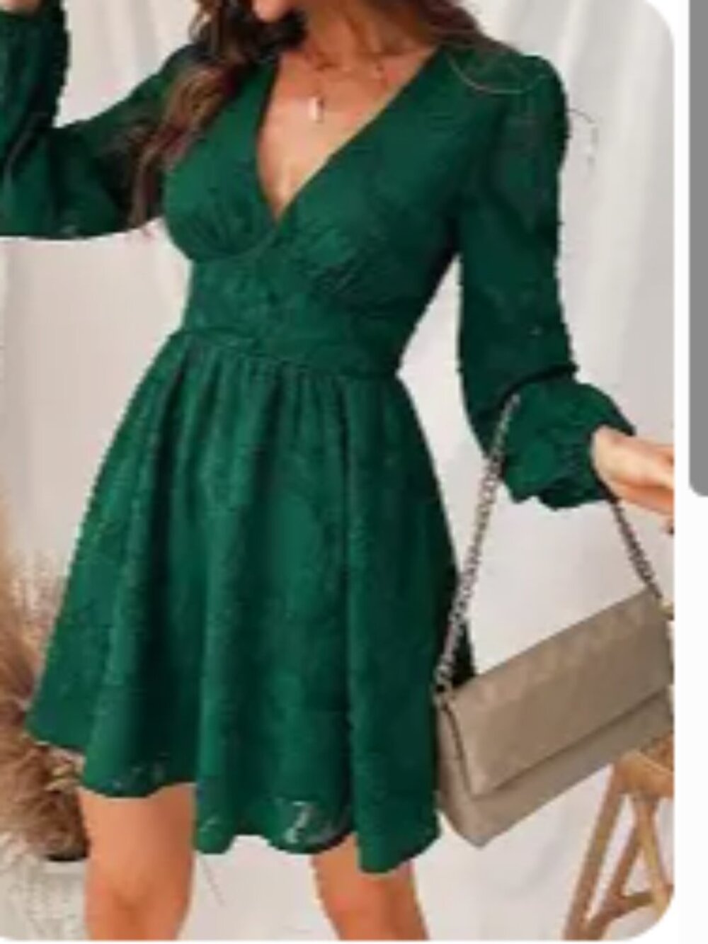 New Cupshe Emerald Green Long Semi Sheer Sleeve Chiffon Dress L Above Knee Mini